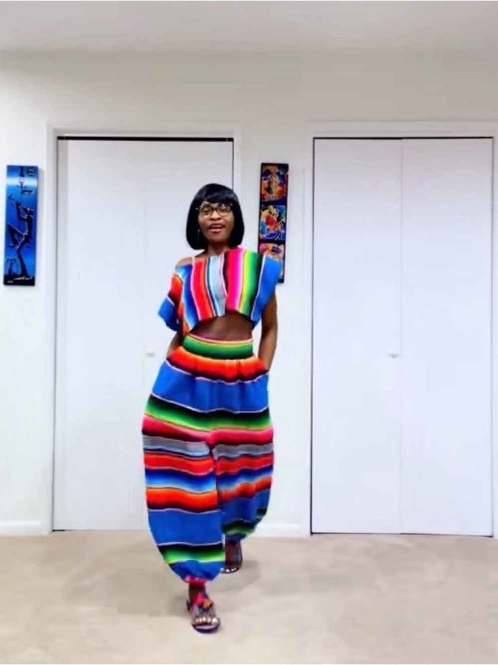 Vibrant Multicolor Stripe pants Skirt upcycle